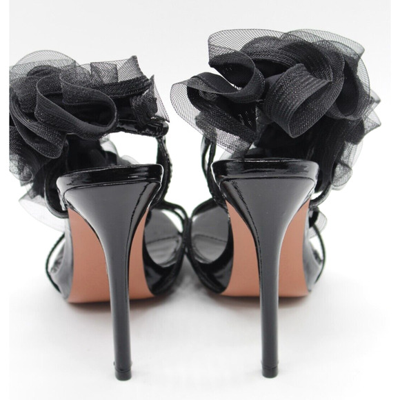 ZigiNY Zigi NY Black Satin Chiffon Ruffle Wedding Prom Sandal Heels Size 7.5 - Picture 5 of 8